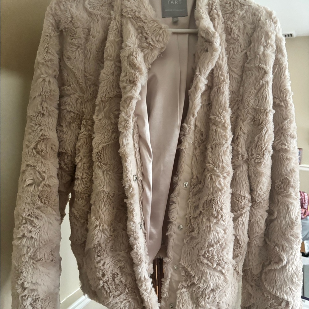 Tart Cream Teddy Jacket Plush Open Front
